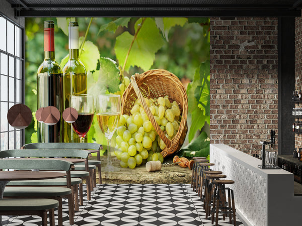 Food Murals, Food & Drinks Wallpaper, Non Woven, Wine & Grapes Kitchen Wall Mural