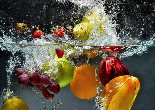 Dining Room Mural, Food & Drinks Wallpaper, Non Woven, Colorful Fruits & Water Kitchen Wall Mural