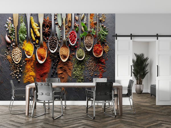 Food Murals | Mural Coffee | Colorful Spices & Herbs Wall Mural