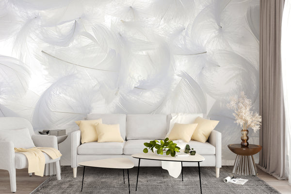 Texture Wallpaper, Non Woven, White Fluffy Feathers Wallpaper, Texture Imitation Wall Mural