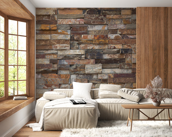 Interior Wall Paper Texture | Colorful Stone Wall Texture Wallpaper