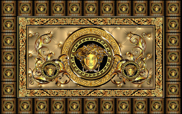 Texture Wallpaper, Non Woven, Versace Logo Wallpaper, Gold & Black Baroque Wall Mural