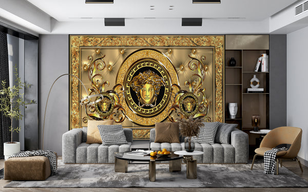 Wall Mural Texture | Versace Logo and Golden Elements Wallpaper