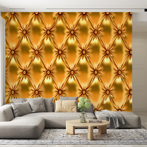 Modern Wallpaper With Texture | Gold Luxurious Chesterfield Capitone Wall Mural