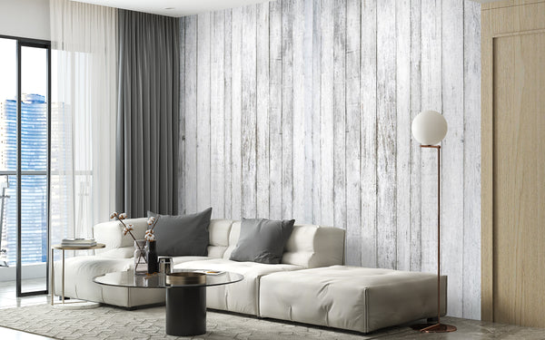 Texture Wallpaper, Non Woven, Rusty texture Wallpaper, Weathered Light Gray Painted Wooden Planks Wall Mural
