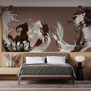  Brown & White Running Horses Wallpaper Mural