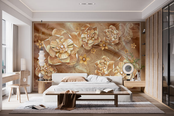 Fantasy Wallpaper | Gold Large Floral Wallpaper
