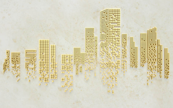 Abstract Wallpaper Mural, Non Woven, Gold Asbstract Skyline Wallpaper, Skyscraper Wall Mural