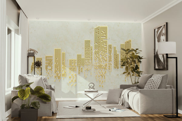 Abstract Wallpaper Mural | Gold Asbstract Skyline Wallpaper