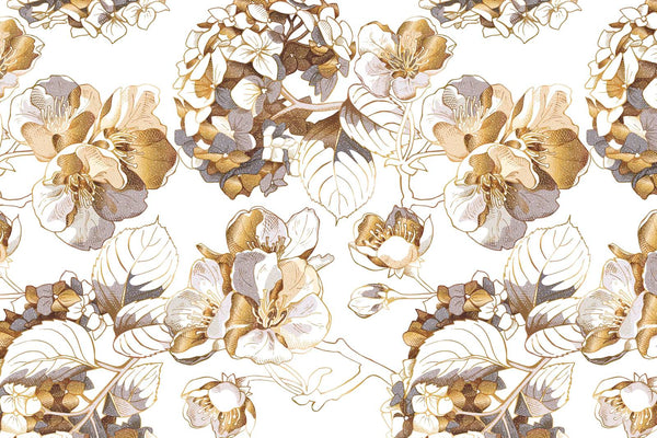 Fantasy Wallpaper, Non Woven, Gold & White Flowers Wallpaper, Wildflowers Wall Mural