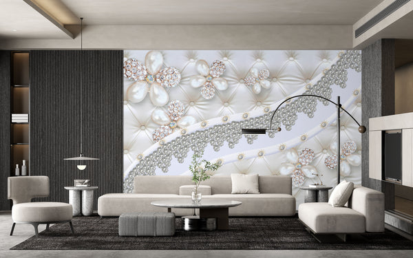 Wall Mural Fantasy | White Diamond Flowers Wallpaper