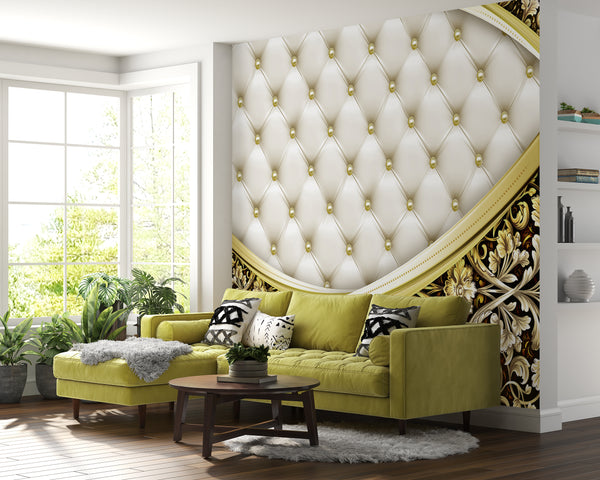 Fantasy Wallpaper, Non Woven, Leather Wall Texture Wallpaper, Gold & Brown Royal Ornament Wall Mural