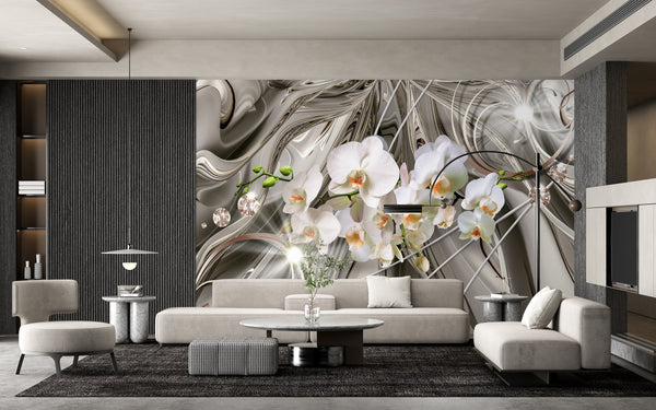 Wall Mural Fantasy | White Orchid Flowers Wallpaper