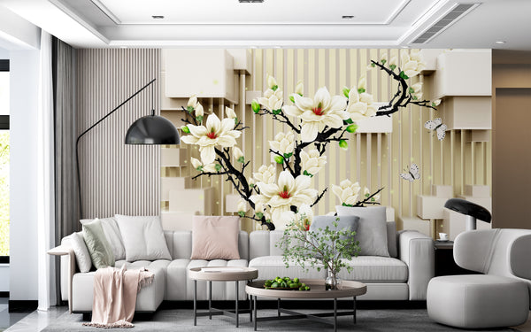 Fantasy Wallpaper | Beige Magnolia Flower Tree Branch Wallpaper