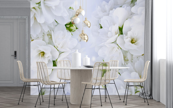 Flower Wallpaper, Non Woven, White Jasmine Flowers Wallpaper, Spring Floral Wall Mural