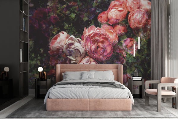 Flower Wallpaper, Non Woven, Bouquet of Pink Flowers Wallpaper, Floral Wall Mural