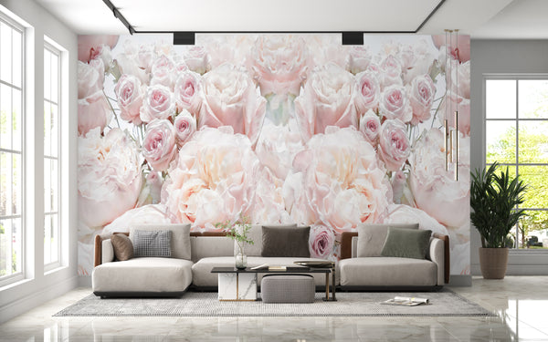 Flower Wallpaper, Non Woven, Soft Pink Peony Wallpaper, Large Sping Flowers Wall Mural