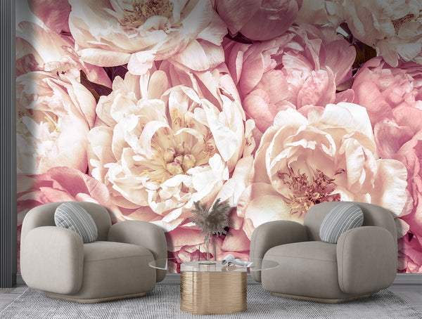 Flower Wallpaper, Non Woven, Soft Large Flowers Wallpaper, Vintage Floral Wall Mural