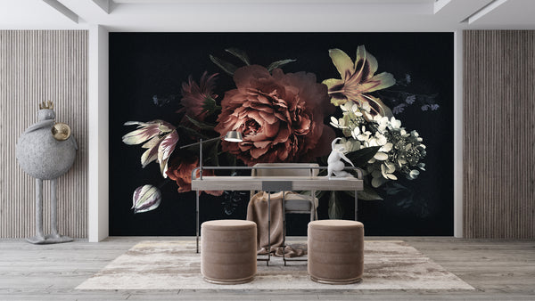  Dark Floral Acrylic Painting Wallpaper