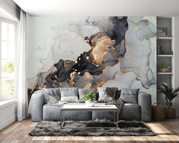  Abstract Gold & Black Alcohol Ink Wallpaper