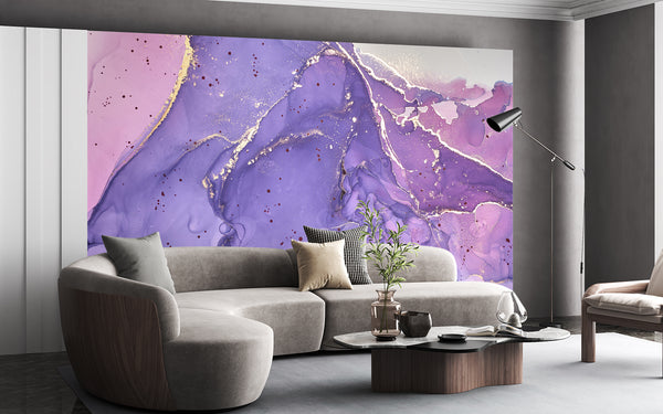  Purple & Gold Fluid Art Wall Mural 