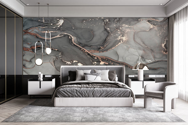  Grey & Gold Abstract Marble Wall Mural