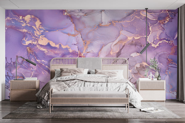  Purple & Gold Marble and Alcohol Inks Wall Mural
