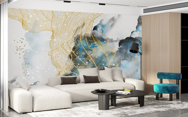  Natural Blue and Gold Wall Mural 