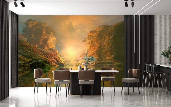 Nature Wallpaper, Non Woven, Smoky Landscape Wallpaper, Fantasy Art Wall Mural