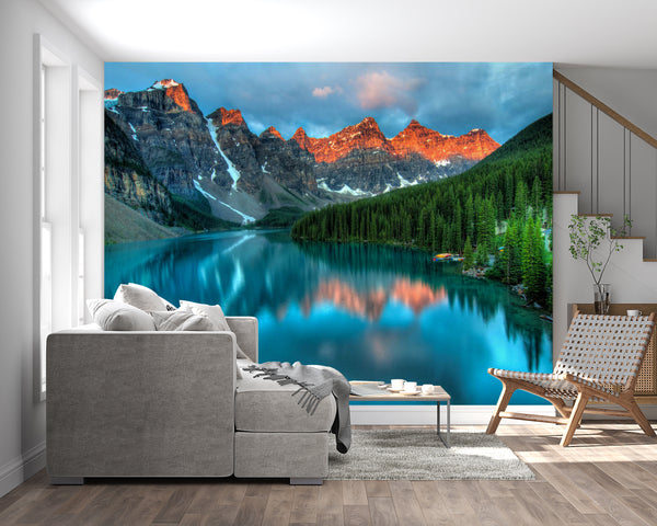 Nature Wallpaper, Non Woven, Wildlife Wall Mural, Lake in Mountains and Green Forest Wallpaper