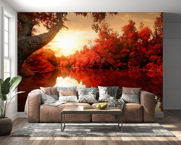  Red Autumn on the river Wallpaper