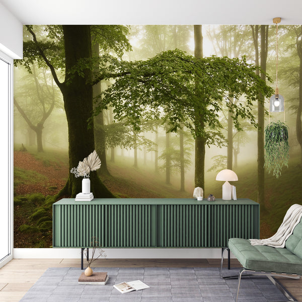 Nature Wallpaper, Non Woven, Fog in the Autumn Forest Wallpaper, Wildlife Wall Mural