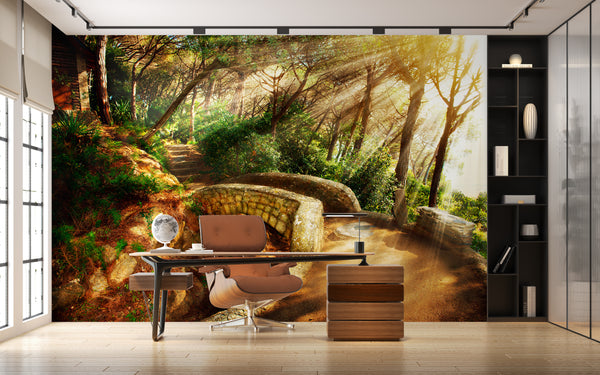 Nature Wallpaper, Non Woven, Provence Park Wallpaper, Road in the Forest Wall Mural