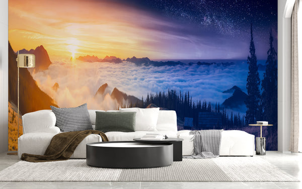 Nature Wallpaper, Non Woven, Day & Night Sky Wallpaper, Landscape Wall Mural