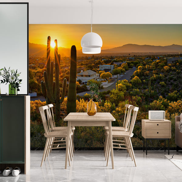 Nature Wallpaper, Non Woven, Sunset and Tropical Cactus Wallpaper, Arizonas Desert Wall Mural