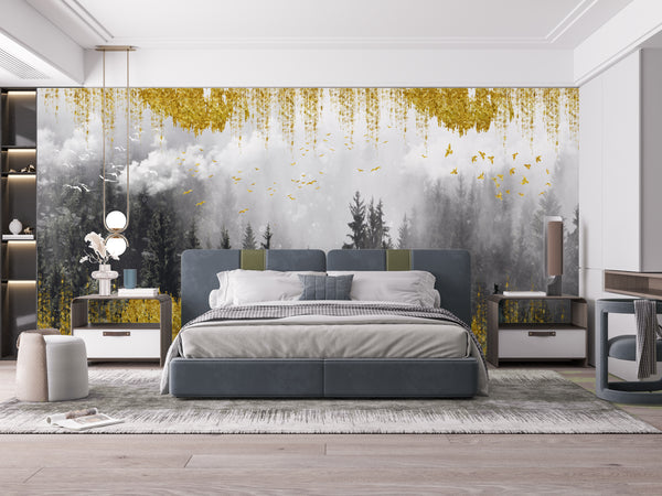  Landscape Forest Tree and Golden Elements Wallpaper