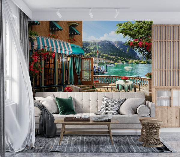 Fresco Mural | Sea View and Balcony Wallpaper