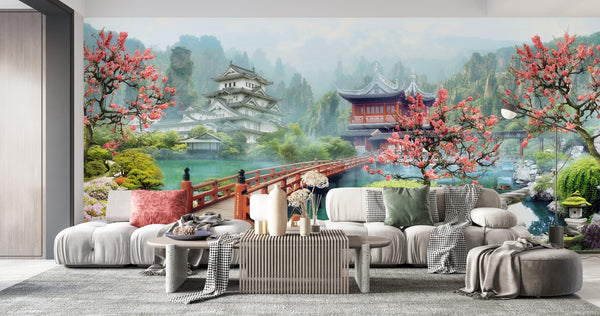 Fresco Wallpaper, Non Woven, Chinese Wallpaper, Chinese Gardern in Mountains Wall Mural