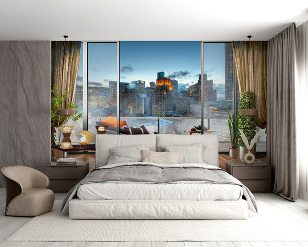 Fresco Wallpaper, Non Woven, Evening City on City Wallpaper, Skyscrapers Wall Mural