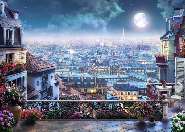 Fresco Wallpaper, Non Woven, Night Paris City View Wallpaper, Eiffel Tower Wall Mural