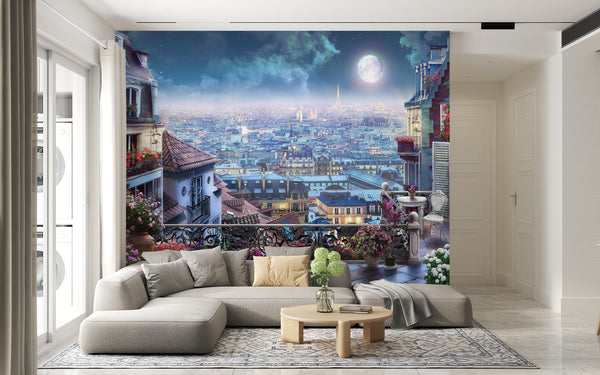 Fresco Wallpaper | Night Paris City View Wallpaper