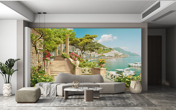 Fresco Wallpaper, Non Woven, Teracce and City View Wallpaper, Seascape Wall Mural