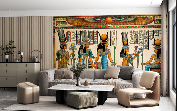 Fresco Wallpaper, Non Woven, Ancient Egyptian Art Wallpaper, National Folk Wall Mural