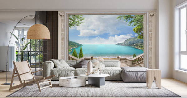 Fresco Mural | Seascape Terrace Wallpaper