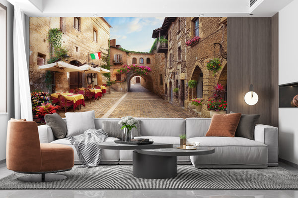 Fresco Mural | Italian Old Street Wallpaper