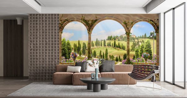 Fresco Mural | Fountain in Garden Wallpaper