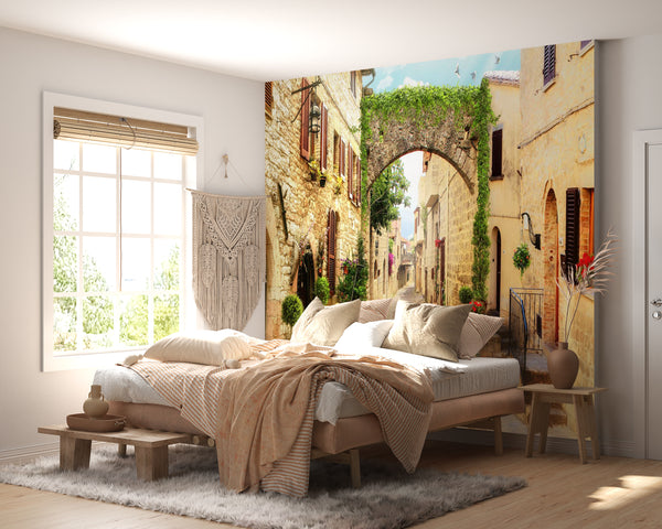 Fresco Wallpaper, Non Woven, Old Town Wallpaper, European Vintage Village Wall Mural