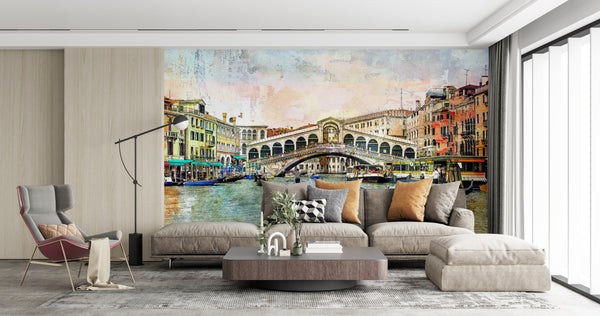 Fresco Wallpaper, Non Woven, Venice Italy Channel Wallpaper, Vintage Italian City Wall Mural