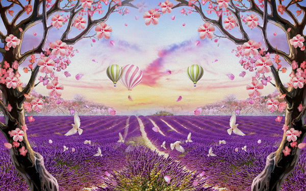 Fresco Wallpaper, Non Woven, Purple Lavender View Wallpaper, Hot Air Balloons Wall Mural