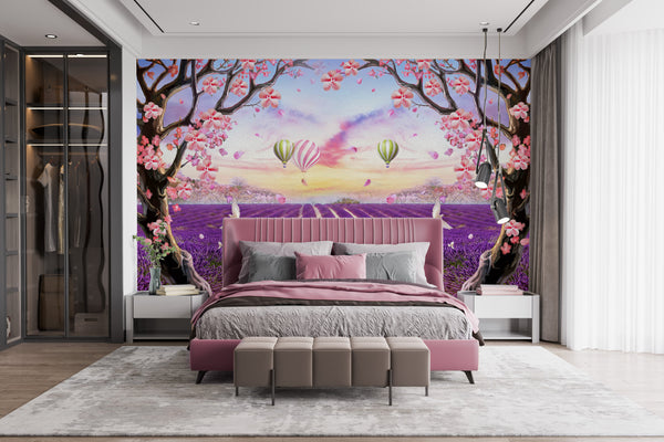 Fresco Mural | Purple Lavender View Wallpaper